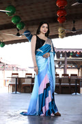 Vayra Blue & Black Satin Printed Saree - Mayantiie