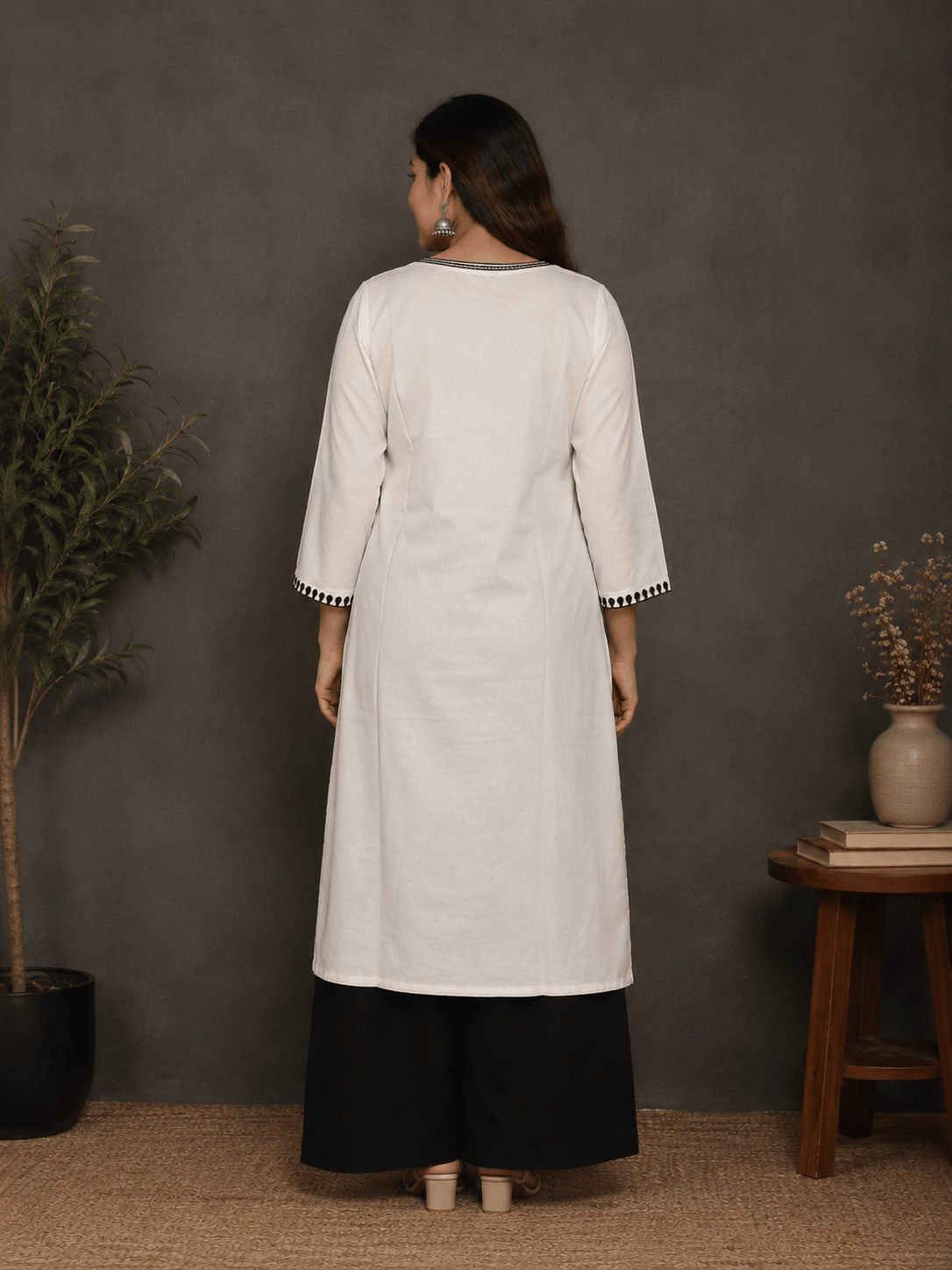 White Thread Embroidered Rayon Kurti - Mayantiie