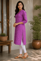 Women Purple Abstract Print Rayon Kurti
