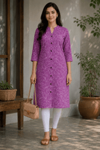 Women Purple Abstract Print Rayon Kurti