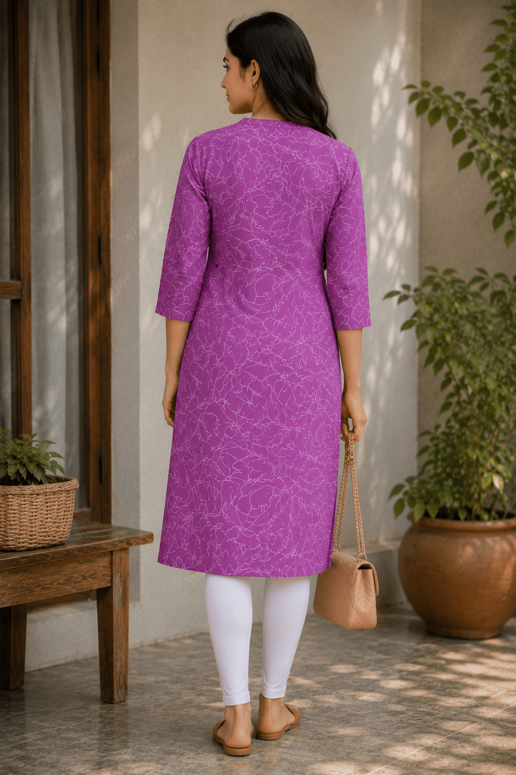 Women Purple Abstract Print Rayon Kurti
