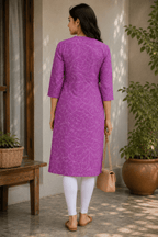 Women Purple Abstract Print Rayon Kurti