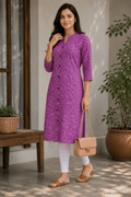 Women Purple Abstract Print Rayon Kurti
