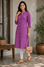 Women Purple Abstract Print Rayon Kurti