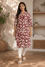 Rust Brown Abstract Floral Print Rayon Kurti for Women