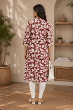 Rust Brown Abstract Floral Print Rayon Kurti for Women