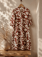 Rust Brown Abstract Floral Print Rayon Kurti for Women