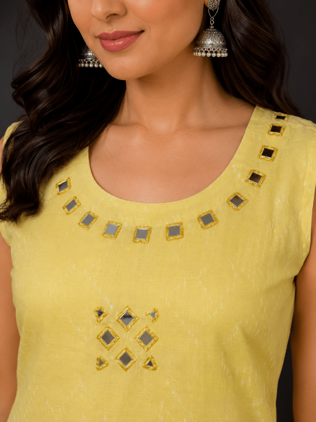 Yellow Premium Cotton Kurti Pant Set with Dupatta - Mayantiie