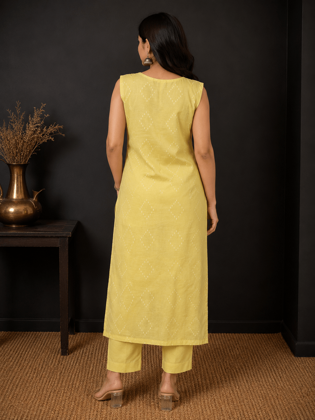 Yellow Premium Cotton Kurti Pant Set with Dupatta - Mayantiie